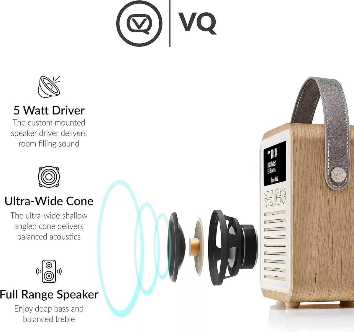 VQ Oak 'Retro Mini' DAB/DAB+ Digital & FM Radio with Bluetooth - Cloud Nine Stores