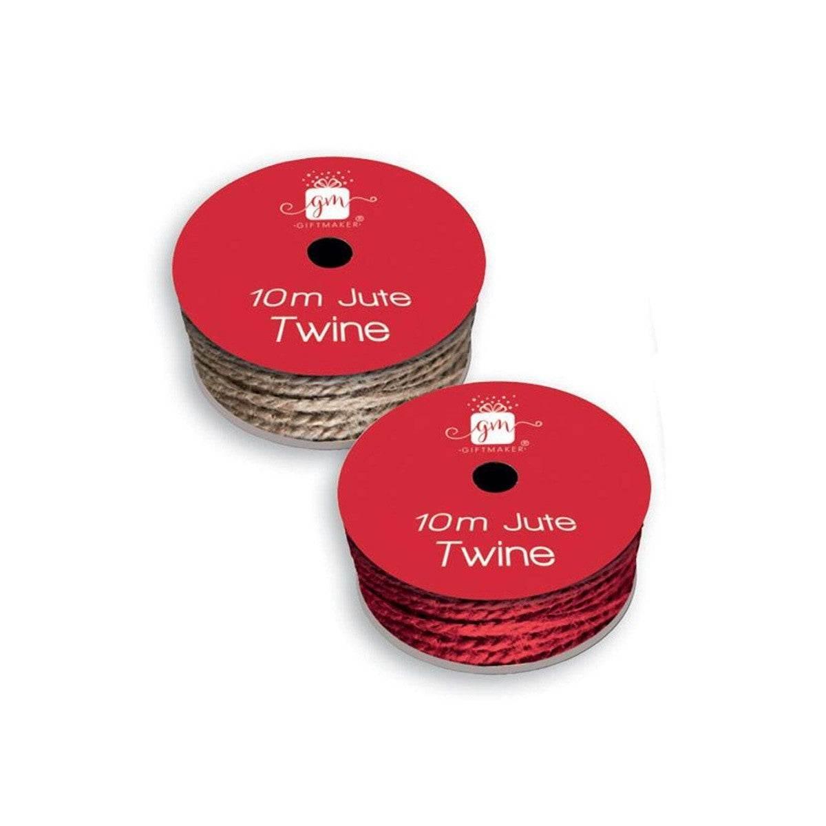 Jute Twine String 10m x 2mm(Natural + Red) Coloured Craft Linen String - Cloud Nine Stores