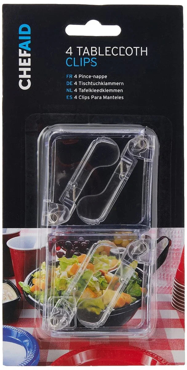 Chef Aid Tablecloth Clips - Pack of 4 - Spring Loaded Clear Transparent - Cloud Nine Stores