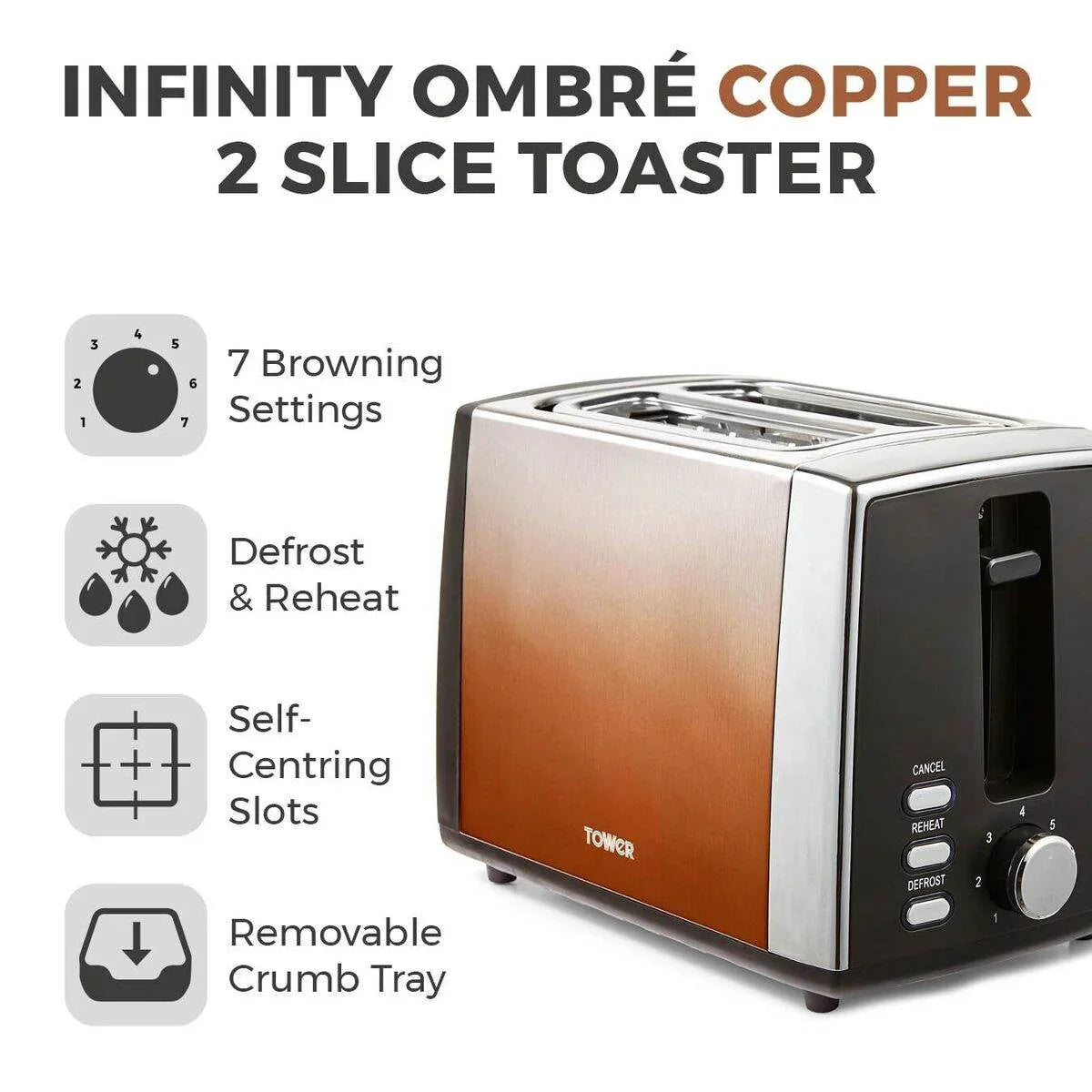 Tower Infinity Ombre 2 Slice Toaster 900W - Cloud Nine Stores