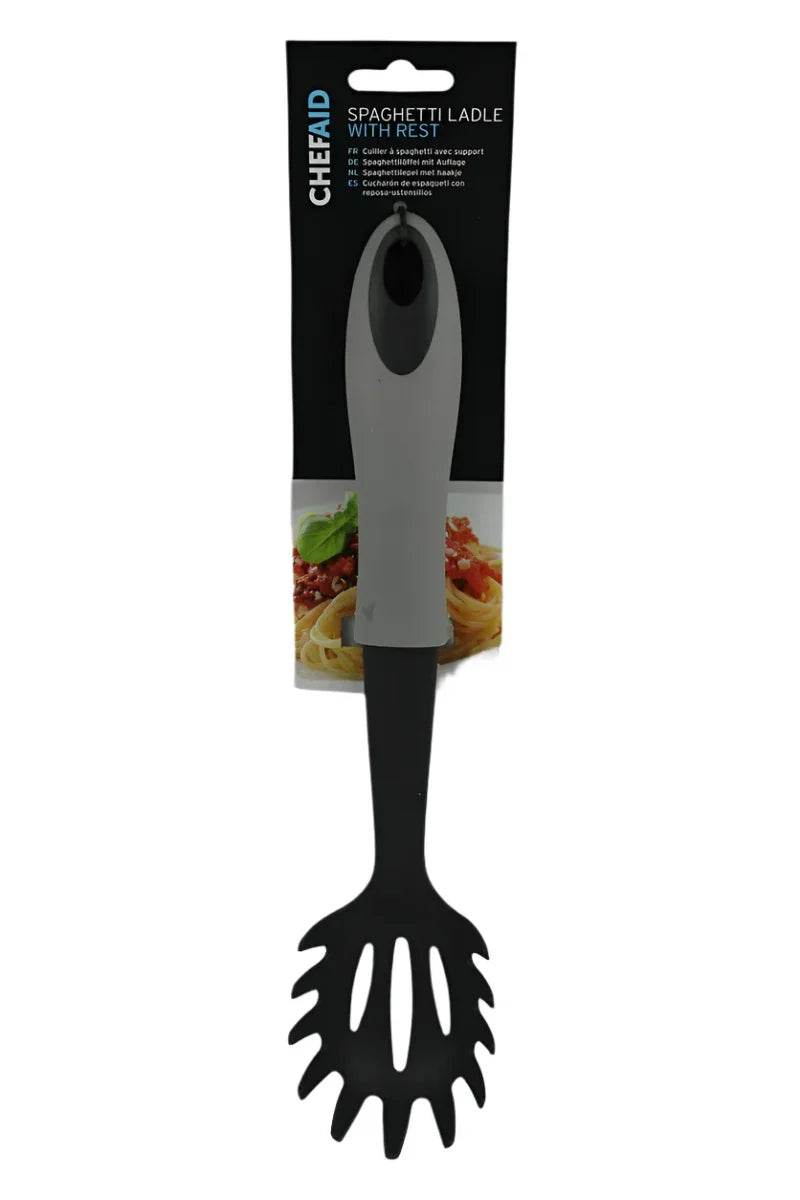 Chef Aid Spaghetti Spoon with Rest, Black/White - Cloud Nine Stores