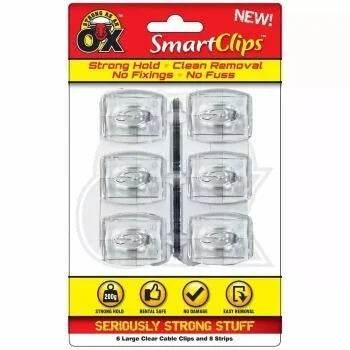 SAAO 6 Clear Cable Clips Large and 8 Adhesive Strips 2 x 3cm - Cloud Nine Stores