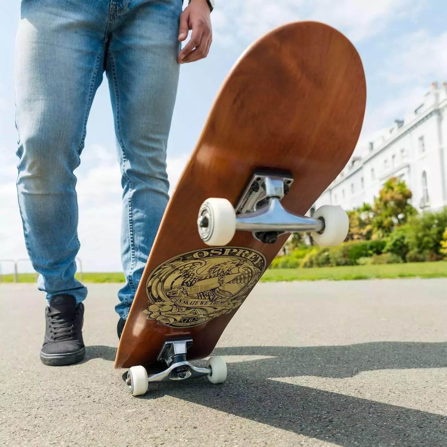 Osprey 8" X 31" COMPLETE DOUBLE KICK SKATEBOARD - IN SK8 WE TRUST - Cloud Nine Stores