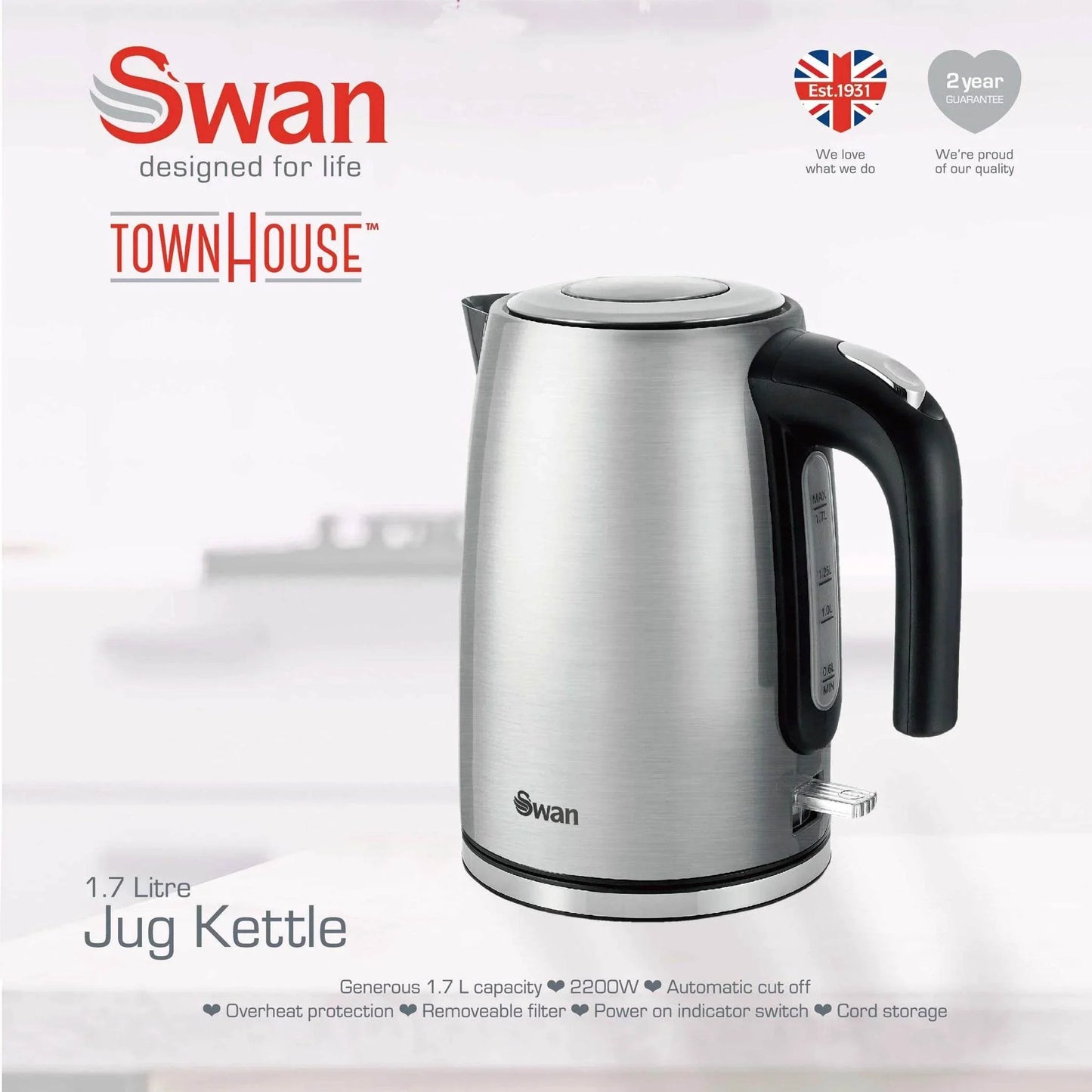 Swan Townhouse 1.7L Jug Kettle Grey - Cloud Nine Stores