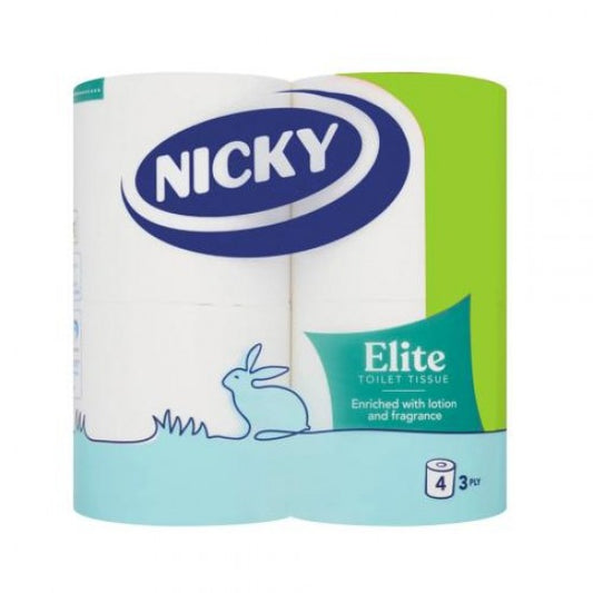 NICKY ELITE QUILTED TOILET TISSUE 3PLY 4 PACK