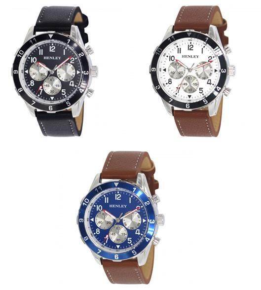 Henley Mens Fashion Multi Eye Classic Sports Leather Strap Watch H02213 - Cloud Nine Stores