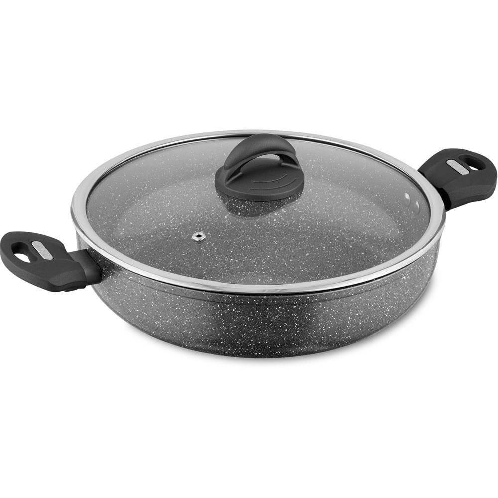 30cm Casserole Pot Low - Tower T81285 Cerastone Coating/Glass Lid in Graphite - Cloud Nine Stores