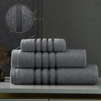 100% Egyptian Cotton Jumbo Bath Sheet Dark Grey- Stripe Detail - Cloud Nine Stores