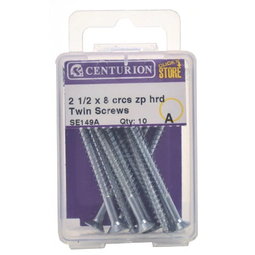 2 1/2" X 8 Zp Cross Recessed Hardened Twin Thread Woodscrews With Countersunk Head (Pack Of 10)
