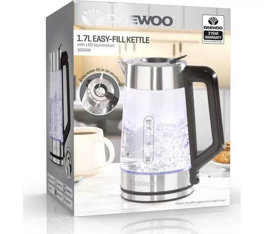 DAEWOO SDA2102 Easy Fill Glass Jug Kettle - Silver - Cloud Nine Stores