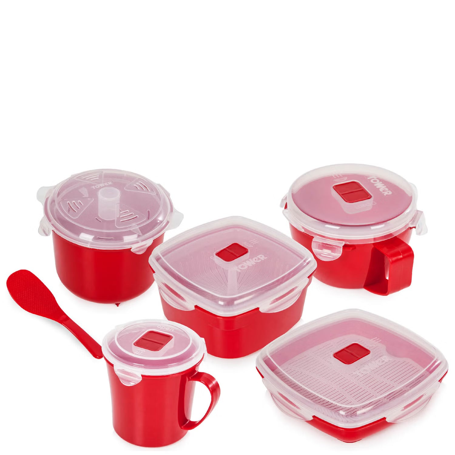 Tower Microwave 5 Piece Set - Red - Cloud Nine Stores
