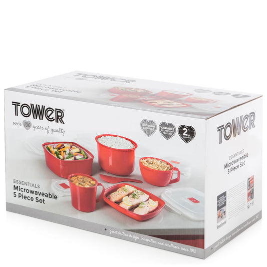Tower Microwave 5 Piece Set - Red - Cloud Nine Stores