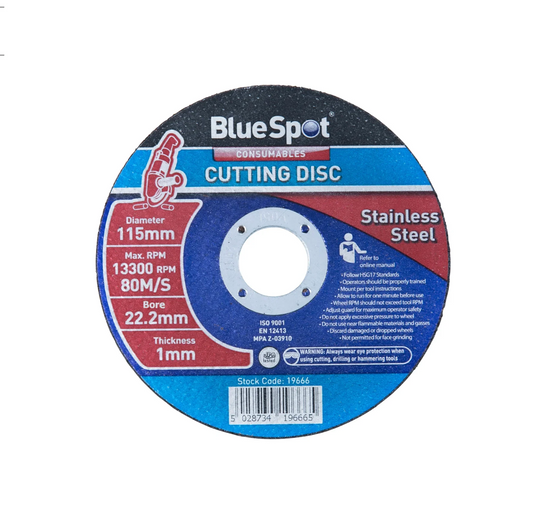BLUE SPOT TOOLS 115MM (4.5") STAINLESS STEEL CUTTING DISC BLUE SPOT TOOLS 115MM (4.5") STAINLESS STEEL CUTTING DISC 19666 PACK OF 3 DISCS - Cloud Nine Stores
