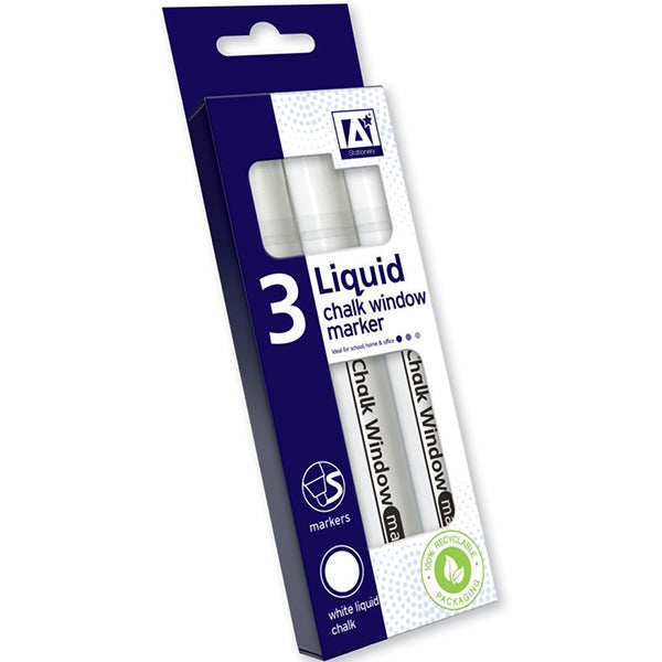 Pack of 3 White Liquid Chalk Window Marker Pens