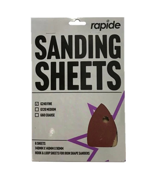 Rapide Sanding Paper Sheets Iron Shape 140 x 140 x 90 mm Pack of 6 Assorted Grits 3034 - Cloud Nine Stores
