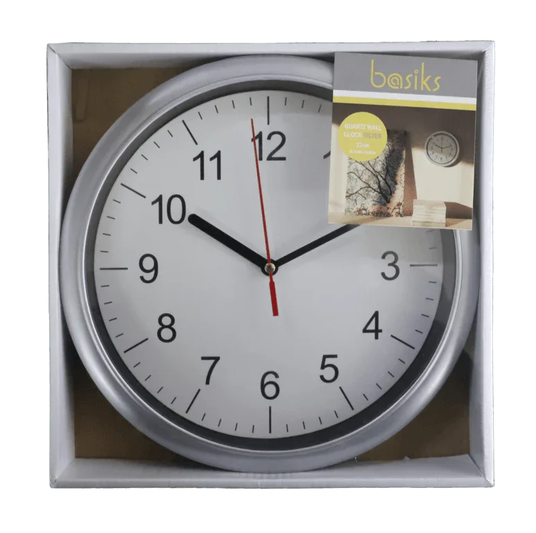 Basiks 23cm Quartz Wall Clock - White/Silver/Black - Cloud Nine Stores
