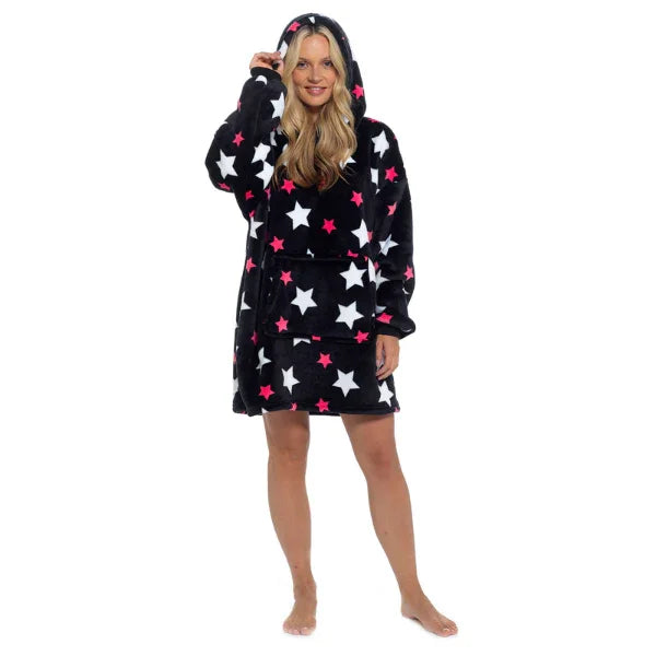 Adults Star Hoodie Fully Lined Sherpa Black - Cloud Nine Stores