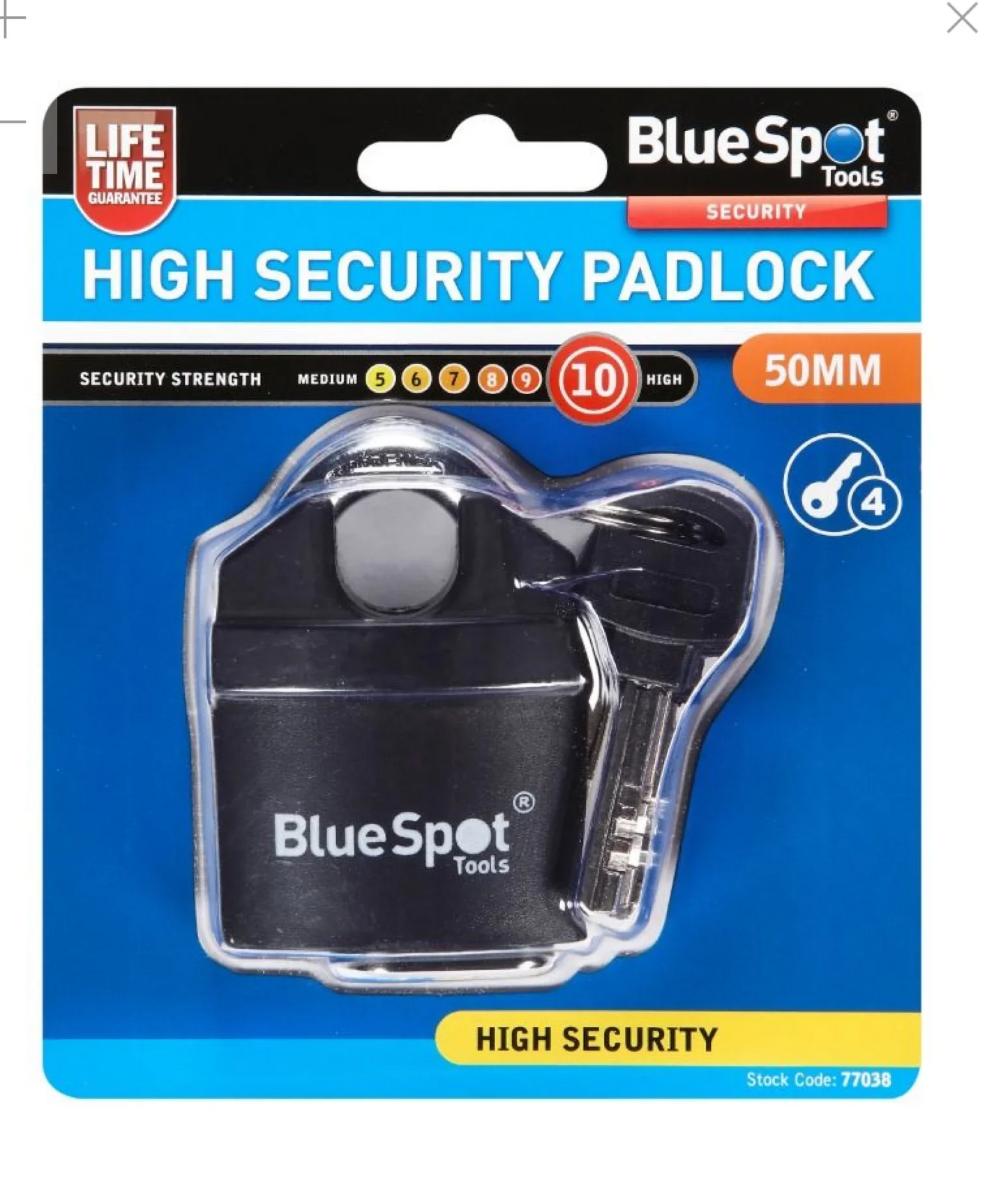 BLUE SPOT TOOLS 50MM EXTREMELY HIGH SECURITY PADLOCK