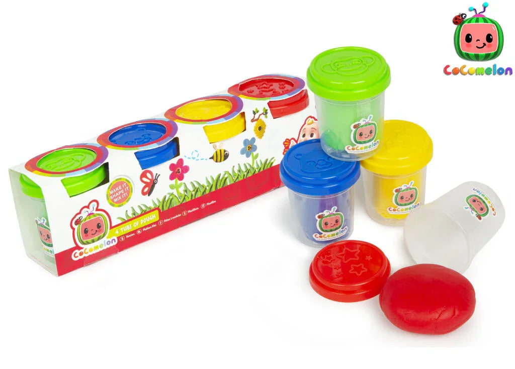COCOMELON 4X112G DOUGH TUBS (BLUE, RED, GREEN, YELLOW)