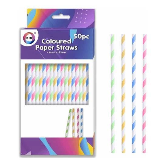 Coloured Paper Straw 50 Pack - Cloud Nine Stores