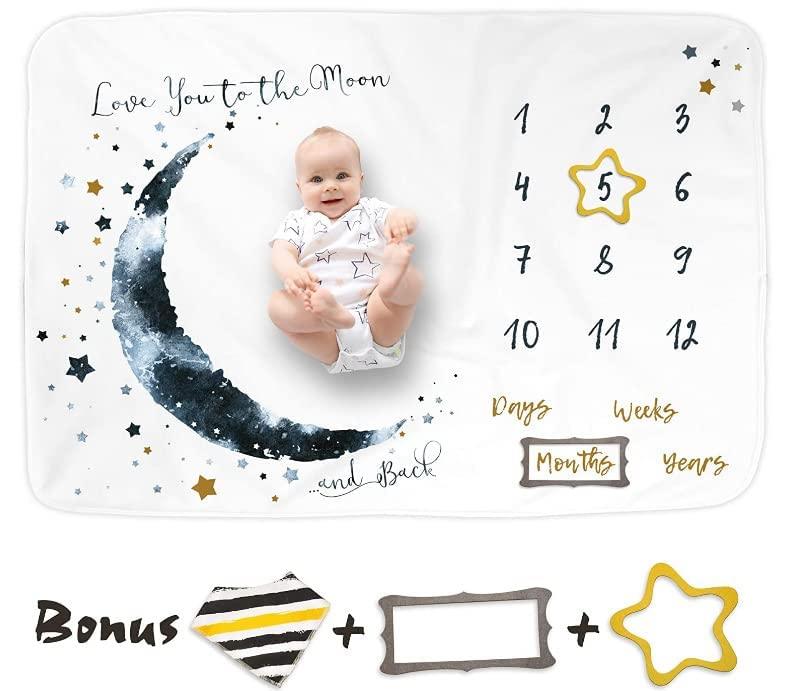 LUKA & LILY 40X50 BABY MILESTONE BABY BLANKET OUTER SPACE WITH BIB AND ACCESSORIES