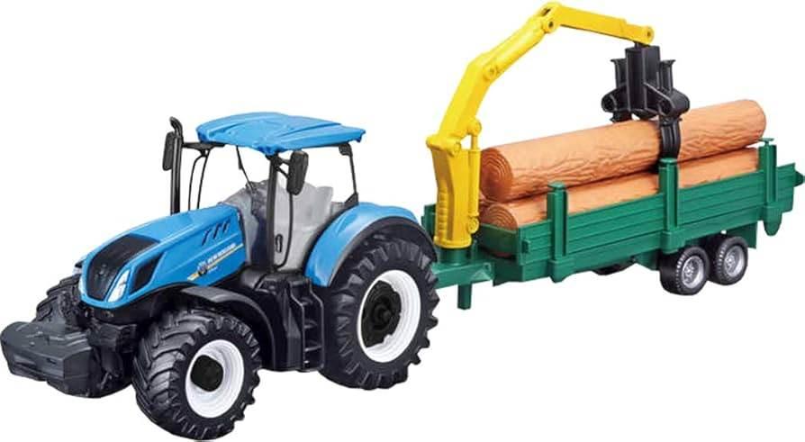 Bburago Die-Cast NEW HOLLAND T7.315 TRACTOR and TREE FORWARDER - Replica Collectible Toy Model - 1:50 Scale - Cloud Nine Stores