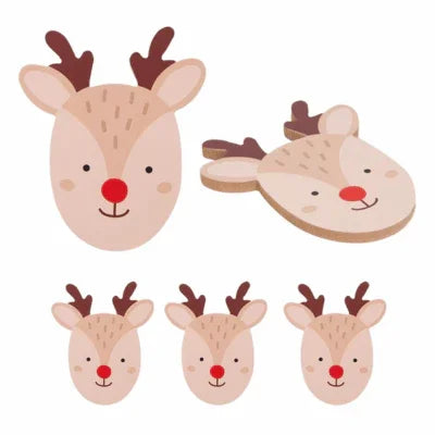 Christmas 4 Pack Reindeer Shaped Wooden Coasters - Cloud Nine Stores