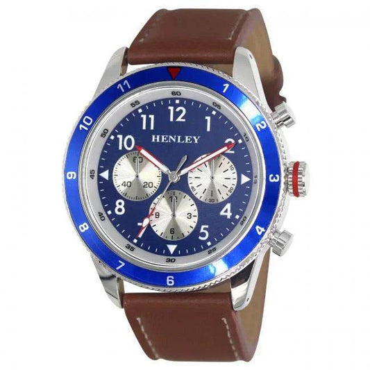 Henley Mens Multi Eye Dial Sports Large Leather Strap Watch H02219 - Cloud Nine Stores