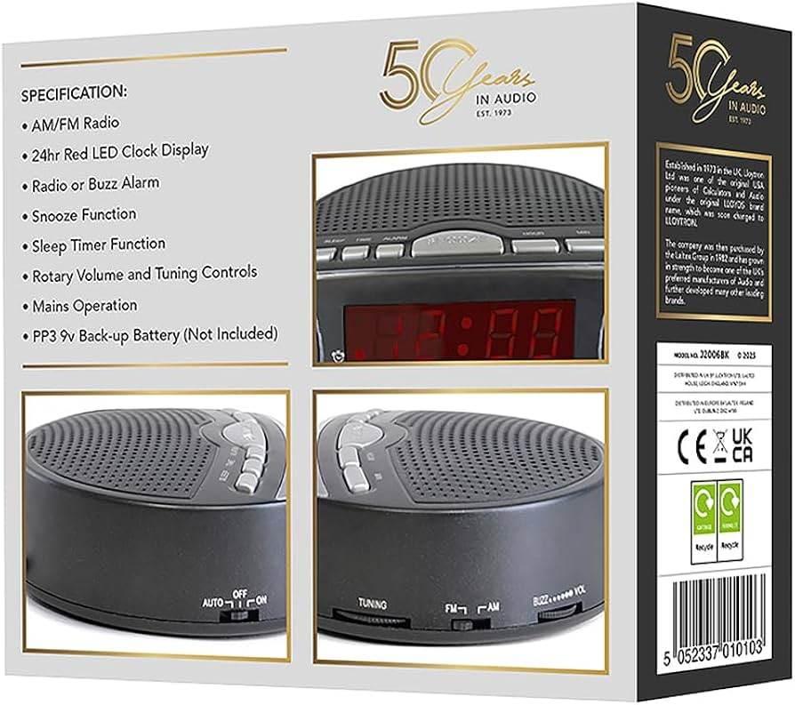 LLOYTRON J2006BK Daybreak AM-FM Clock Radio Black - Cloud Nine Stores