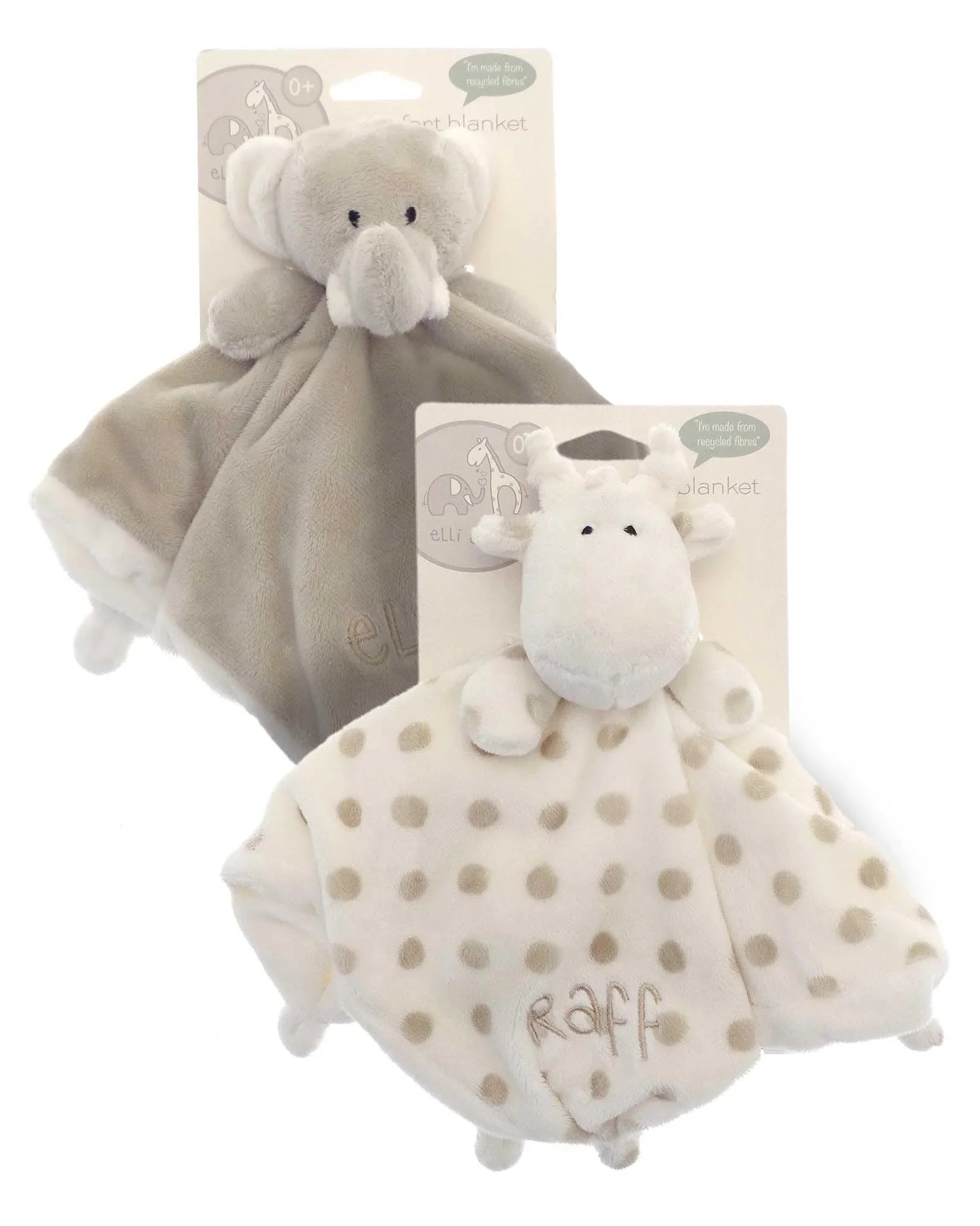 Elli & Raff Embroidered Comfort Blanket - Eco Friendly Super Soft Toy for Babies and Toddlers - Cloud Nine Stores