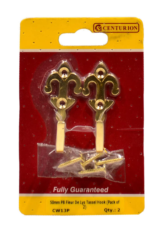 Centurion CW13P 50mm PB Fleur-de-LYS Tassel Hook Pack of 2