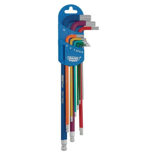 Draper Expert Metric Extra Long Hex. and Ball End Key Set, Colour Coded (9 Piece) - Cloud Nine Stores