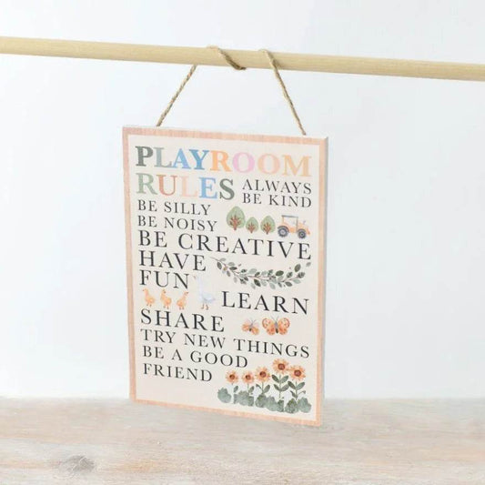 Wooden Playroom Rules Plaque Sign 21cm - Cloud Nine Stores