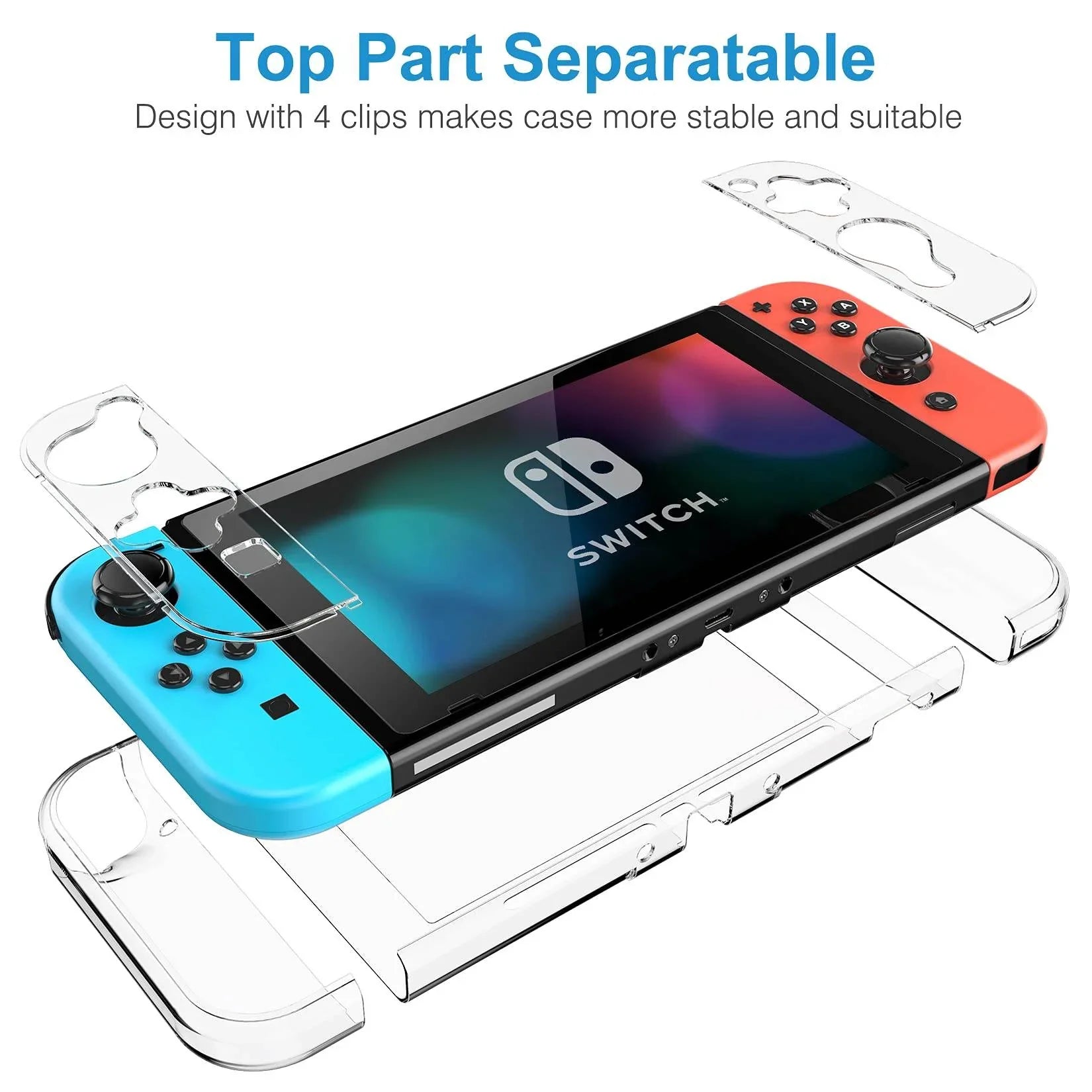 Nintendo Switch Clear Plastic Case With HD Switch Screen Protector and Thumb Grips Caps - Cloud Nine Stores