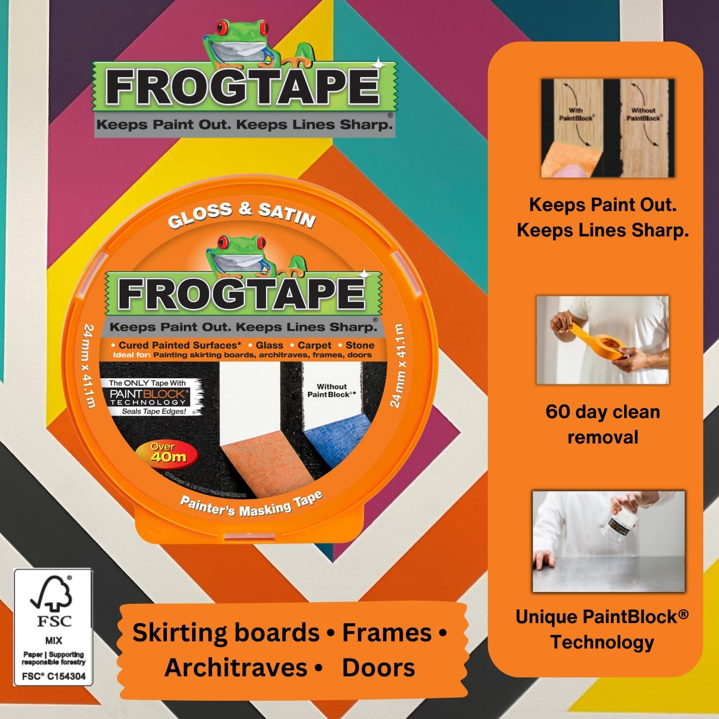 Frog Tape Orange Gloss & Satin Painters Masking Tape 24mm x 41.1m Cloud Nine Stores