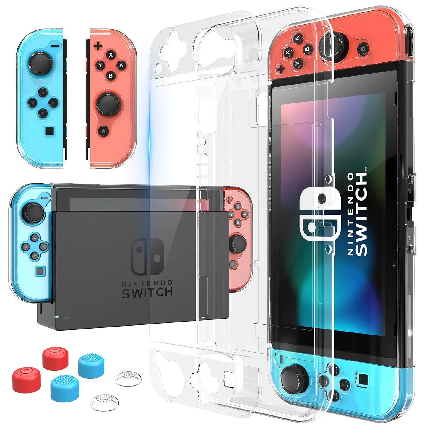 Nintendo Switch Clear Plastic Case With HD Switch Screen Protector and Thumb Grips Caps - Cloud Nine Stores