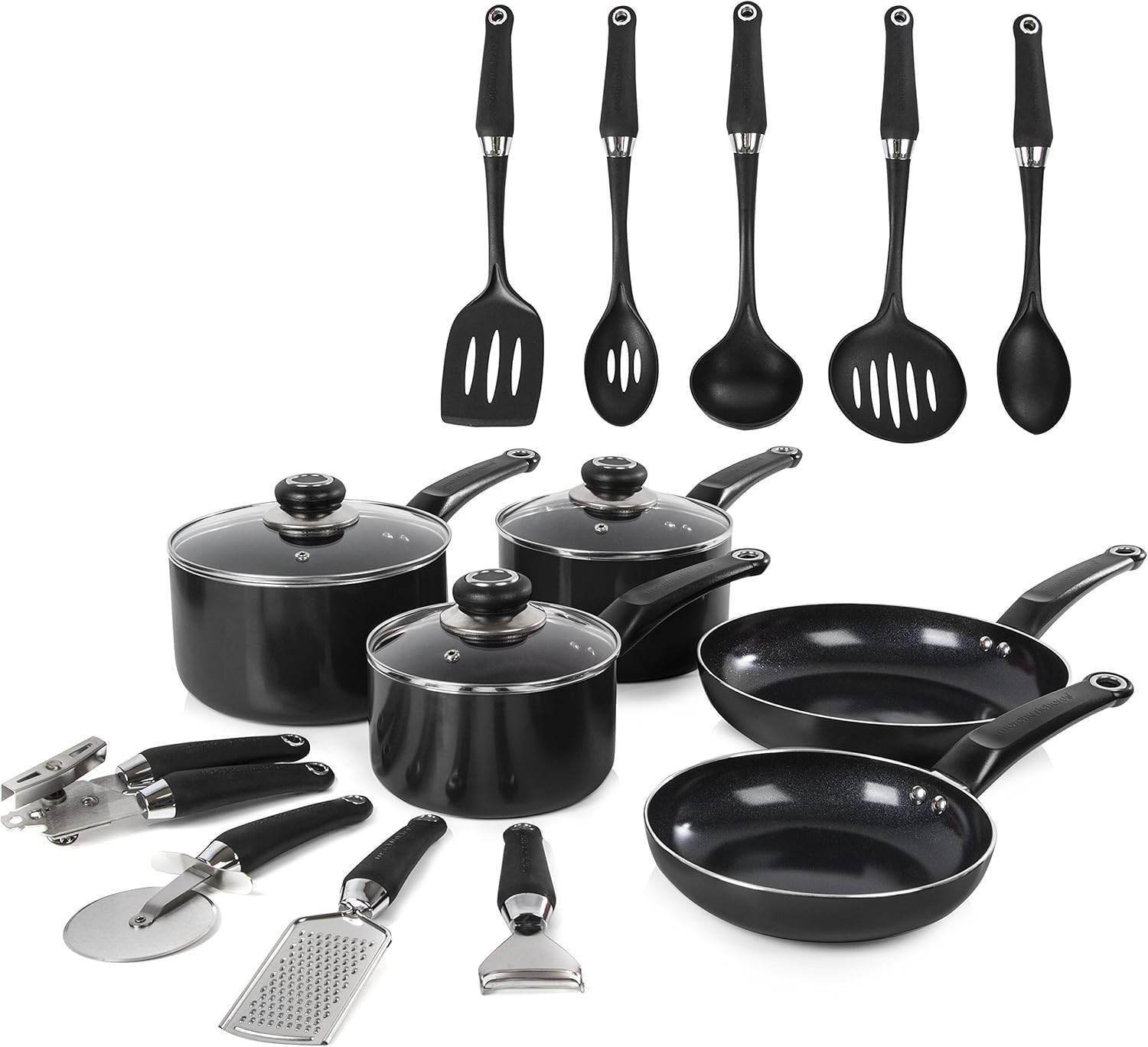 5pc Pan Set - Morphy Richards 970040 +9 Piece Tool Set Ceramic Non-Stick - Black - Cloud Nine Stores