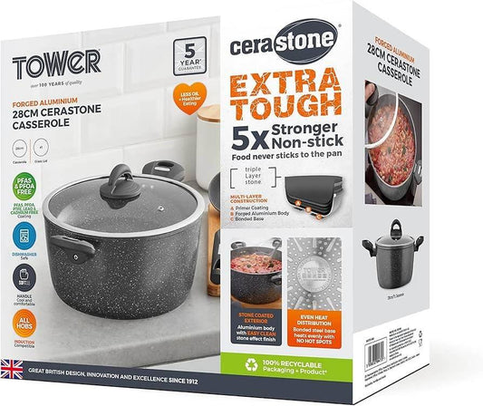 Tower 28cm Cerastone Forged Aluminium Casserole Pot - Cloud Nine Stores