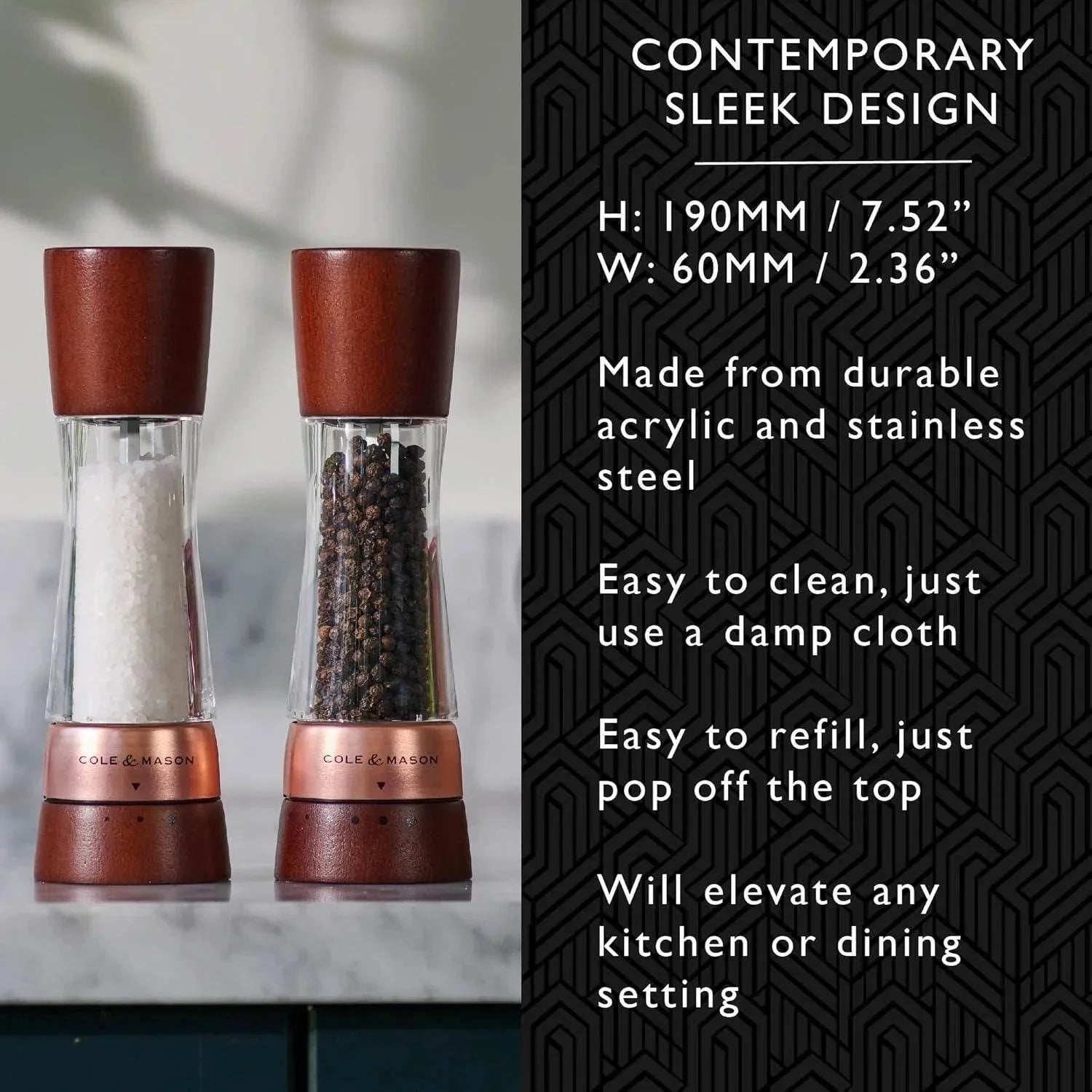 Cole & Mason Derwent Chestnut Rose Gold Salt and Pepper Mills, Gourmet Precision - Cloud Nine Stores