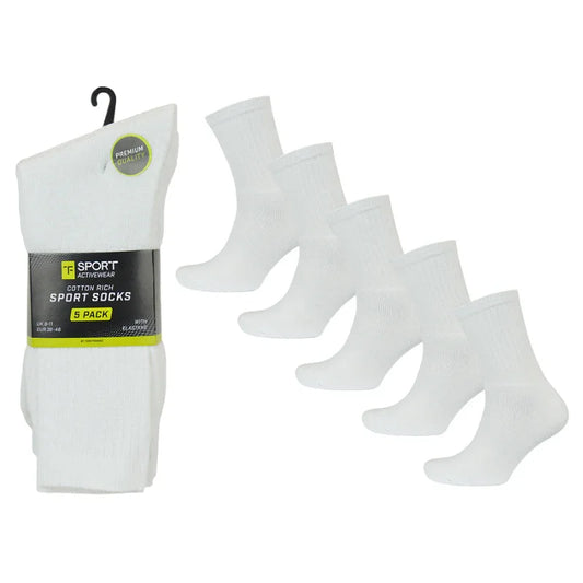 Mens 5 Pack White Premium Sport Socks - Cloud Nine Stores