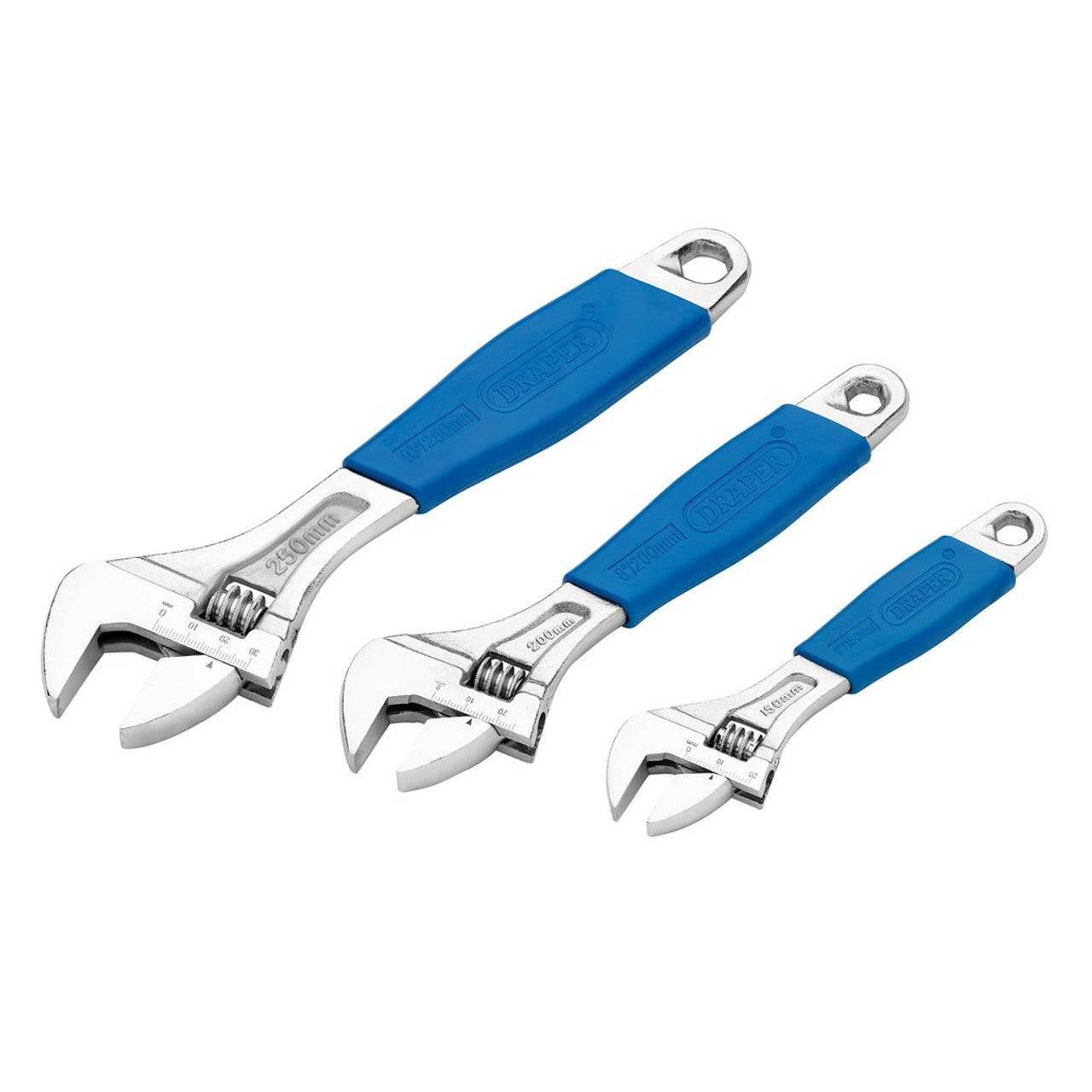 Draper 6", 8", 10" Adjustable 3 Piece Metric Marked Wrench Spanners Set 88598 - Cloud Nine Stores