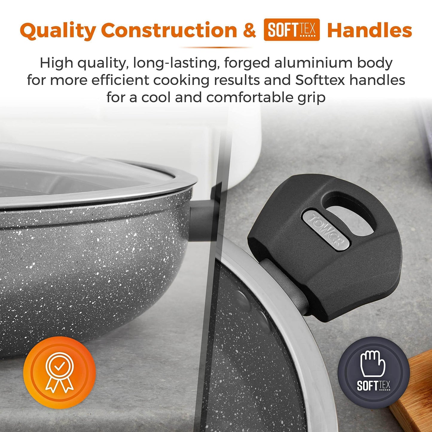 30cm Casserole Pot Low - Tower T81285 Cerastone Coating/Glass Lid in Graphite - Cloud Nine Stores