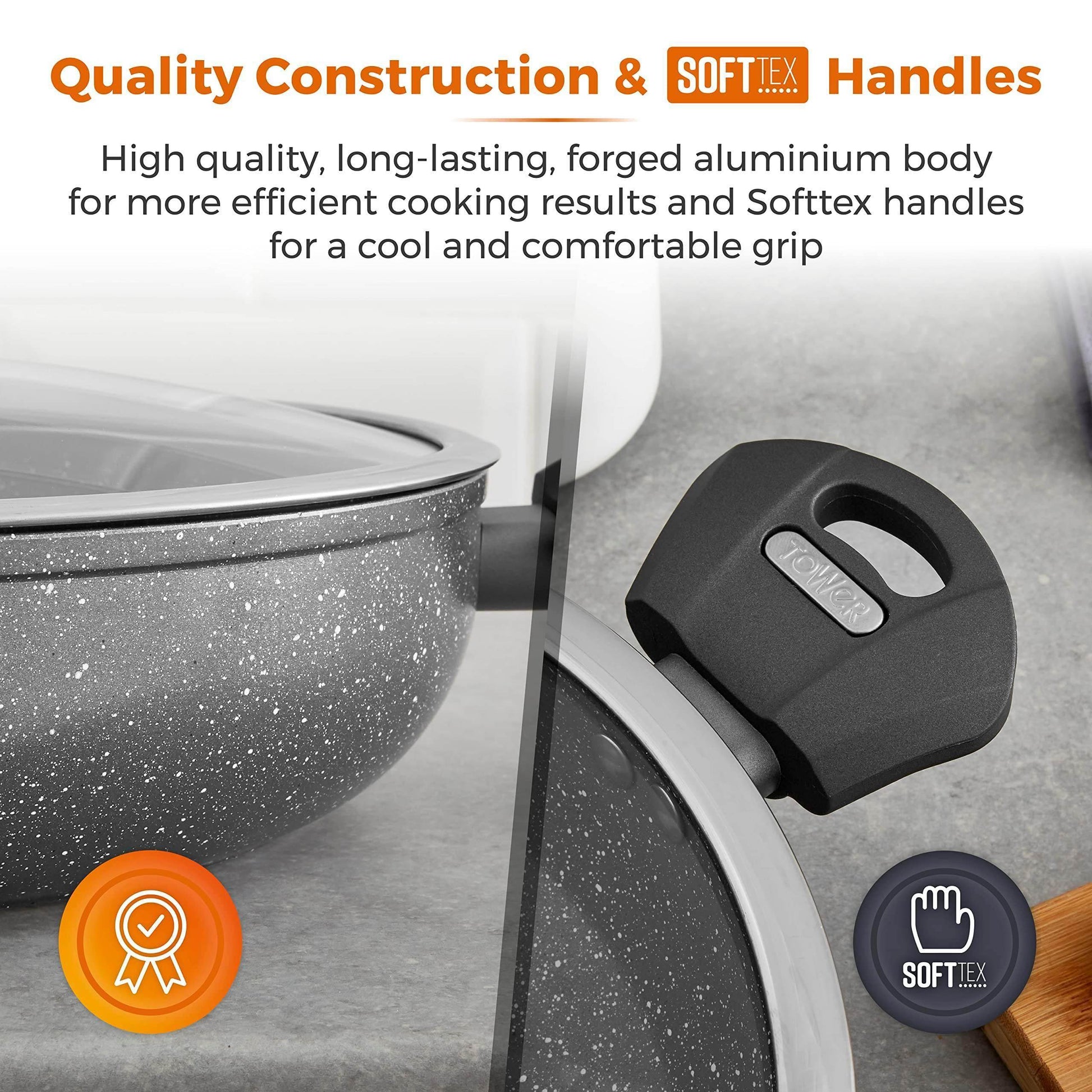 30cm Casserole Pot Low - Tower T81285 Cerastone Coating/Glass Lid in Graphite - Cloud Nine Stores