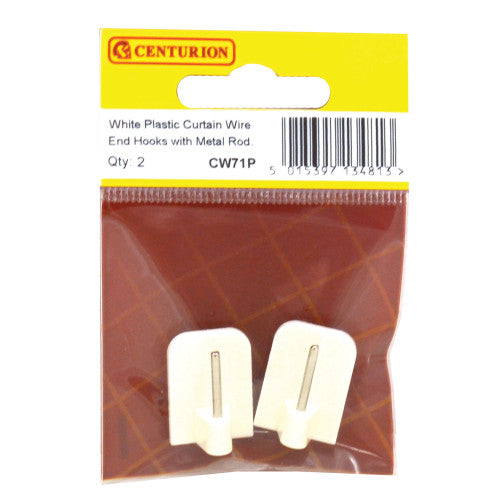 White Plastic Curtain Wire End Hooks (Pack of 2)