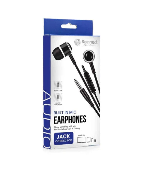 Konnect Wired Earphones with Built in Mic Jack to Jack Connector - Cloud Nine Stores