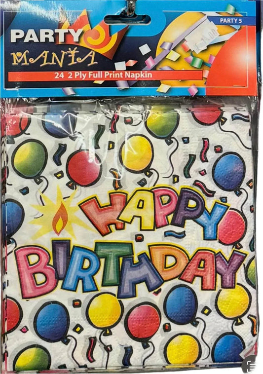 Party Mania 24 2 Ply Napkins - Happy Birthday - Cloud Nine Stores