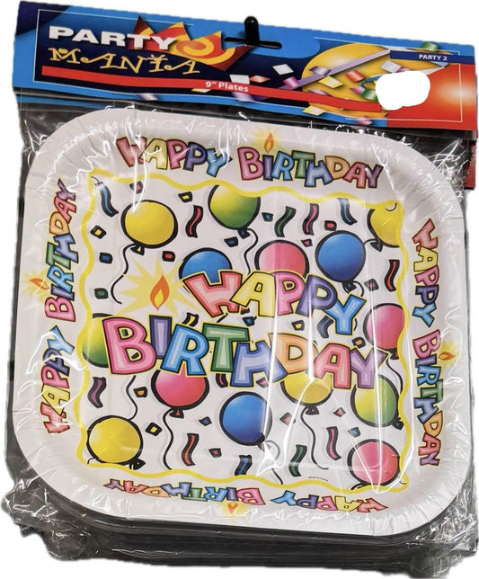 Party Mania 9'' Happy Birthday Plates - Cloud Nine Stores