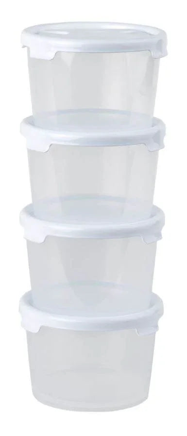 WHAM CUISINE SET 4 300ML ROUND FOOD BOX & LID CLEAR/ICE WHITE - Cloud Nine Stores