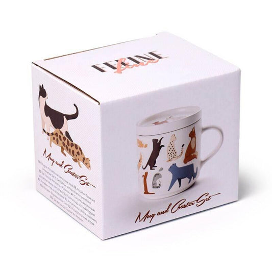 Feline Fine Cats Porcelain Mug & Coaster Lid Set - Cloud Nine Stores