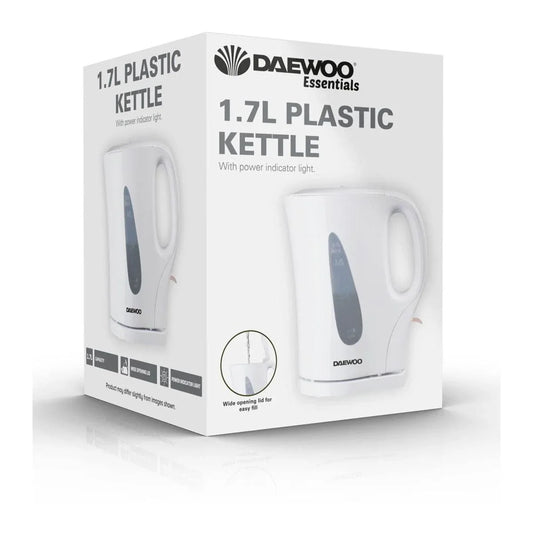 Daewoo Essentials, Plastic Kettle, White, 1.7 Litre Capacity, Fill 7 White - Cloud Nine Stores